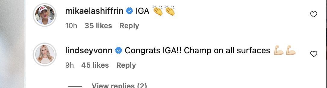 Vonn and Mikaela Shiffrin react to Iga Swiatek's Wimbledon victory | Instagram@espn